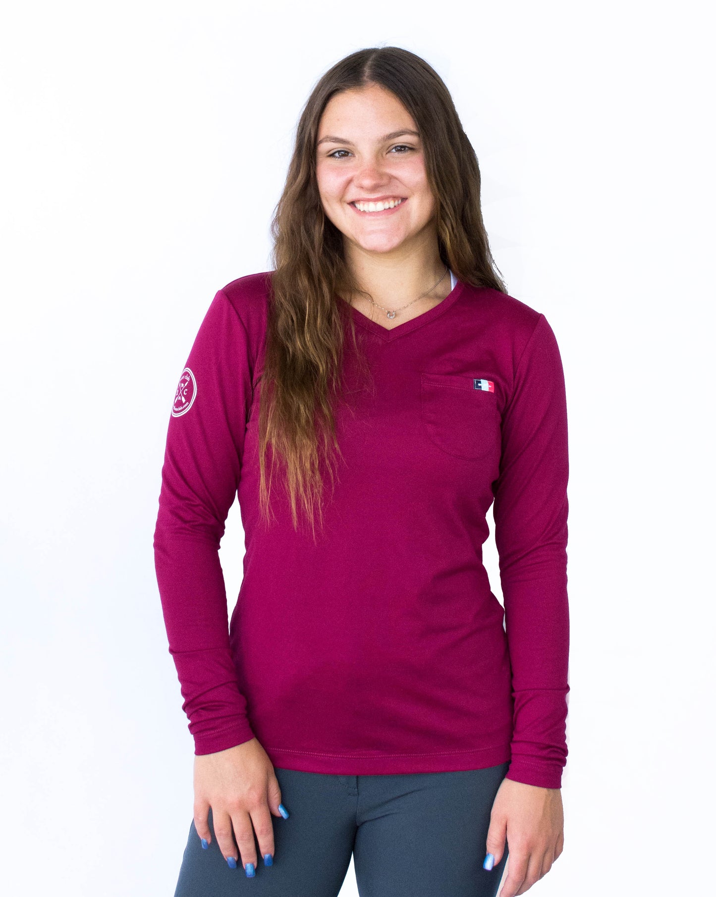 Women's Long Sleeve Essential Pocket Tee - Bordeaux