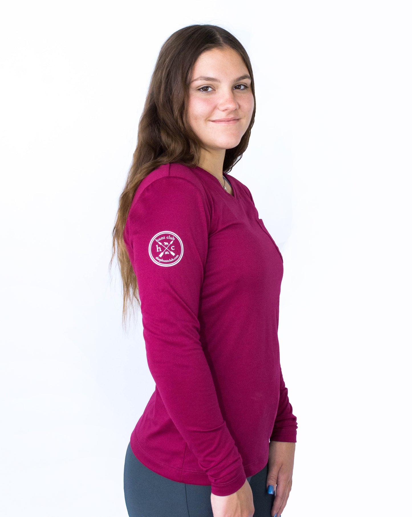 Women's Long Sleeve Essential Pocket Tee - Bordeaux